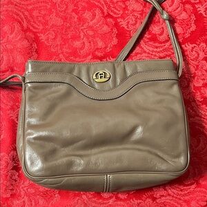 Vintage Etienne Aigner Taupe Leather Crossbody Shoulder Bag Gold Logo